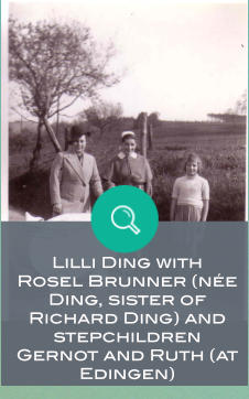 Lilli Ding with  Rosel Brunner (ne Ding, sister of Richard Ding) and stepchildren Gernot and Ruth (at Edingen)