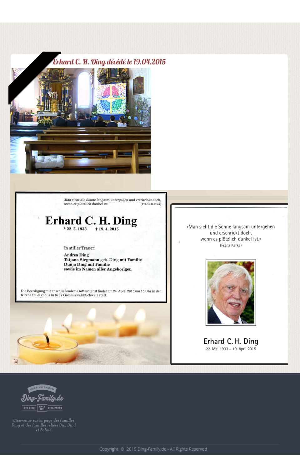 Bienvenue sur la page des familles Ding et des familles relies Din, Dind et Pahud Erhard C. H. Ding dcd le 19.04.2015
